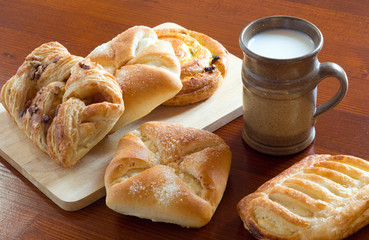 Breakfast cakes and milk