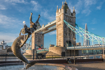 London - Tower Bridge and girl and dolphin statue