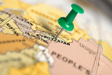 Location Kyrgyzstan. Green pin on the map.