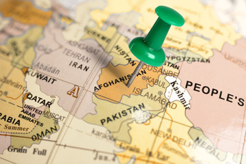 Location Afghanistan. Green pin on the map. - obrazy, fototapety, plakaty