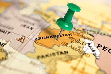 Foto op Aluminium Locatie Afganistan. Groene pin op de kaart. © Zerophoto
