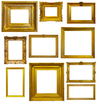 Set of old gold frames. Isolated over