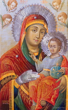 Jerusalem - The icon of Madonna in Greek orthodox Church