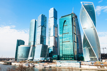 Towers of Moscow City business district in spring