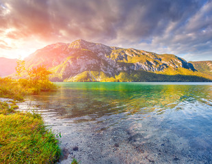 Colorful summer morning on the Bohinj lake