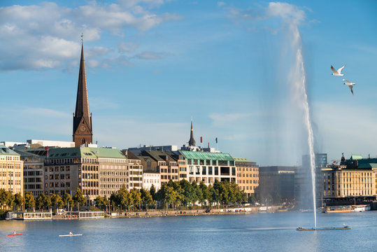 View across the Inner Alster Lake in Hamburg