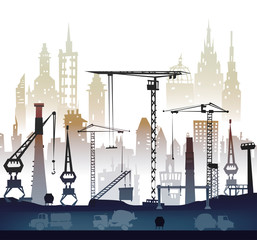 Obraz premium Building site with cranes. City background