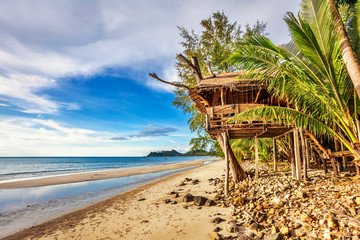 Cheap bungalows on a tropical beach