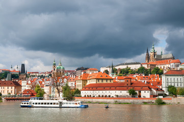 View on Prague Castle across Vltava river after the storm