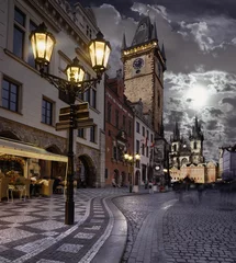 Ingelijste posters Praag, oud stadhuis bij nacht © tilialucida