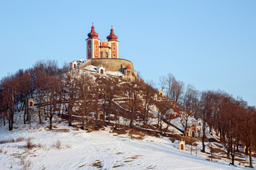 Fototapeta na wymiar Banska Stiavnica - The baroque calvary in winter