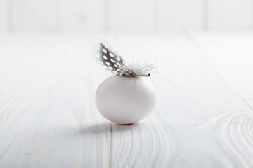 White egg with feather on top