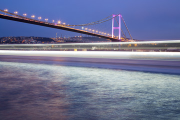 Bosporus Bridge at night from Ortakoy coast Istanbul, Turkey
