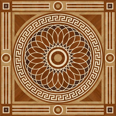 Medallion design parquet floor, wooden seamless texture