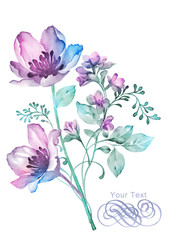 watercolor illustration flowers in simple background