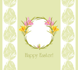 Easter greeting background with wreath of crocuses