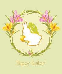 Easter greeting card with wreath of crocuses