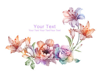 watercolor illustration flowers in simple background - 79763270