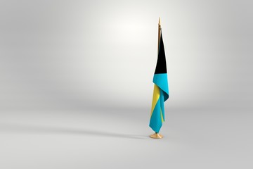 Bahamas isolated flag on a wooden mast 3d illustration