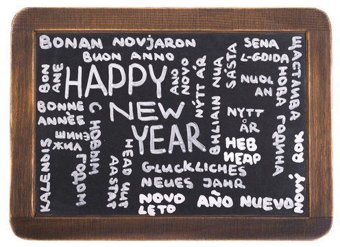 "Happy New Year" in many languages in chalk