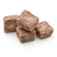 Brown lump cane sugar cube isolated on white background cutout