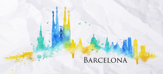 Silhouette watercolor Barcelona - obrazy, fototapety, plakaty