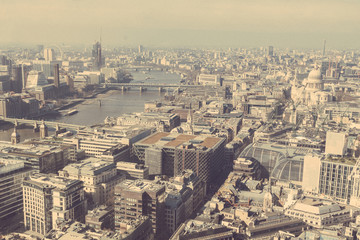 London aerial view with Thames and St Paul cathedral