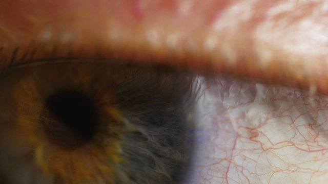 Extreme close up human eye iris in 4K UHD video.
