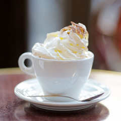 Cup of coffee or hot chocolate with whipped cream