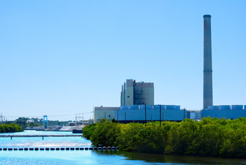Fototapeta premium Power plant on discharge outflow canal