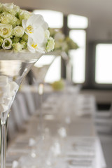 Image of bouquet of flowers on table in hotel