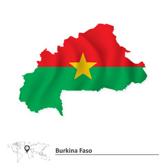 Map of Burkina Faso with flag