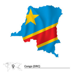 Map of Democratic Republic of the Congo with flag