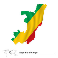 Obraz premium Map of Republic of Congo with flag