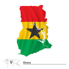 Map of Ghana with flag