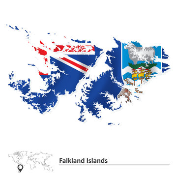 Map of Falkland Islands with flag