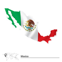 Map of Mexico with flag