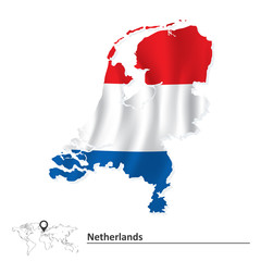 Map of Netherlands with flag