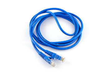 Twisted pair blue network cable isolated