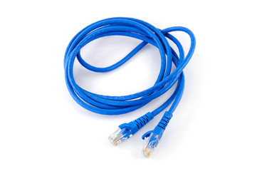 Twisted pair blue network cable isolated