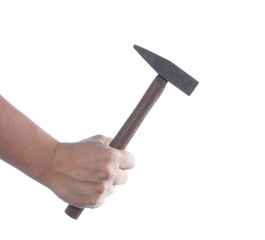hand holding old hammer