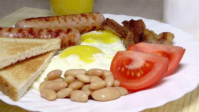 Traditional English breakfast on a white plate