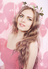 girl in pink wreath, tinted