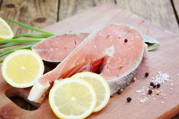 Steaks raw red fish