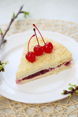 Napoleon cake with cherries