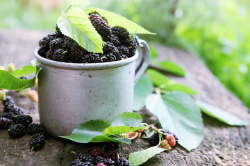 mulberries in an old mug