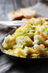 Cooked healthy vegetables on the wooden table