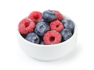 fresh raspberry and blueberry in bowl