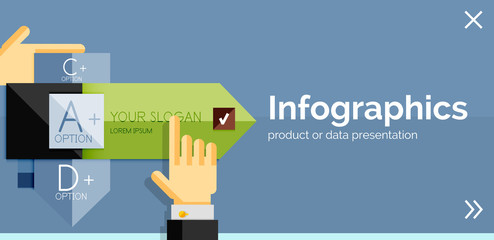 Infographic flat design banner with hands