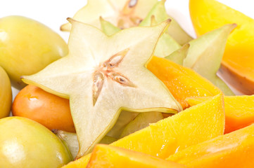Oriental fruit plate, background of fruits